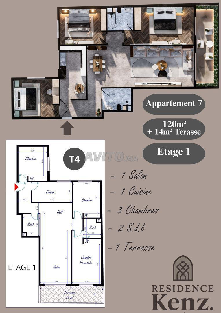 Appartement à vendre 134m² Residence Kenz. Kénitra