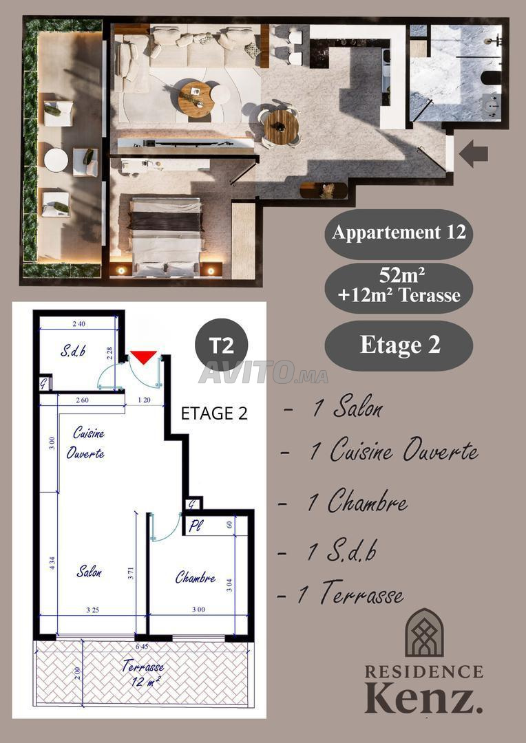 Appartement à vendre 64 m² Résidence Kenz. Kénitra