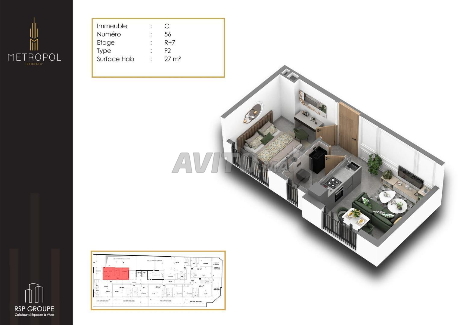 Studio neuf jamais habité