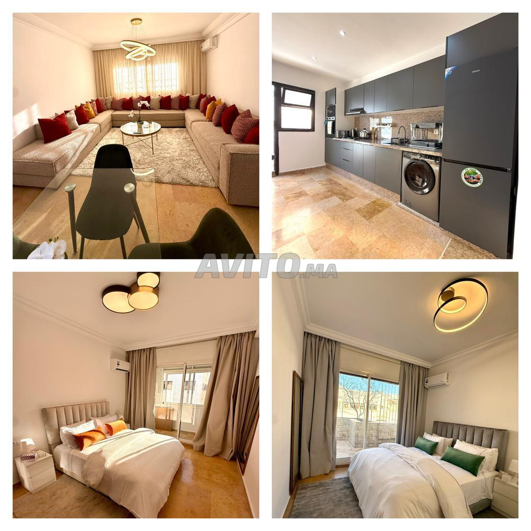 Appartement 2 chambres haut de gamme à Agdal, haute qualité, à louer à la journée