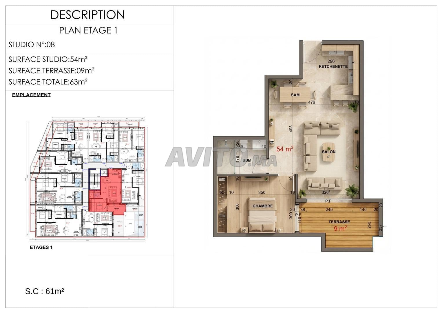 Studio à vendre 63 m² à Victor Hugo