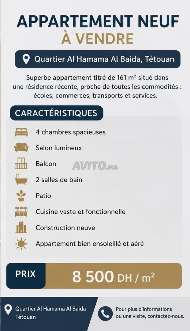 Appartement à vendre 161 m² à Tétouan