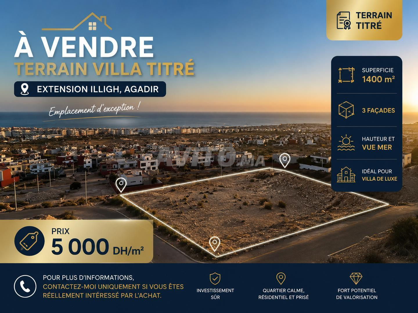 A vendre terrain Villa 1400 m² Illigh Agadir