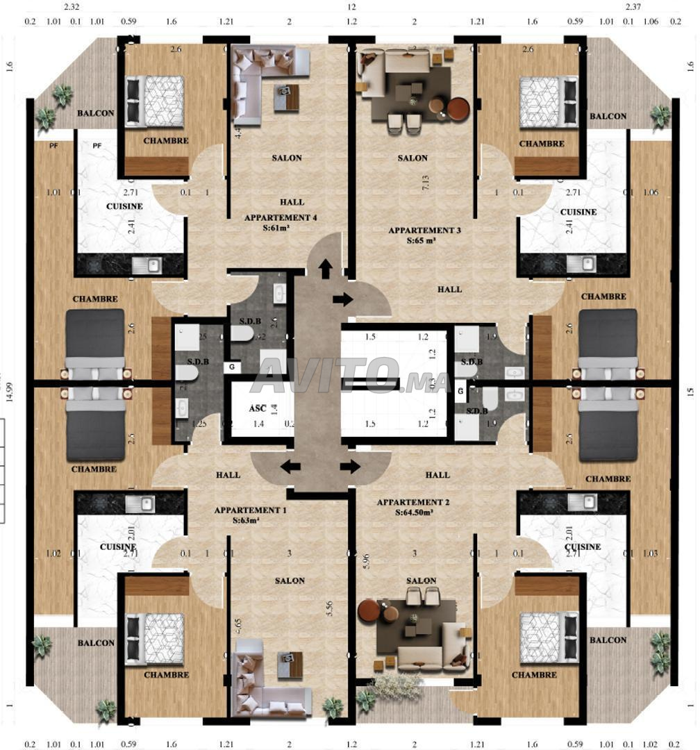 Apartment 58 sqm for sale in Tit Mellil — Photo 4