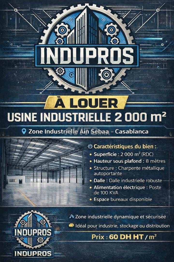 FOR RENT - 2000 sqm Factory - ZI Ain Sebaa