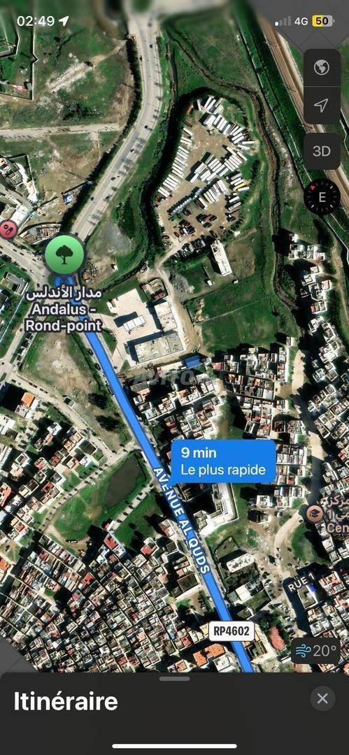 Terrain 1000 m2 2 façades à vendre à Tanger Belyazid Saniat