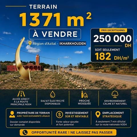 Terrain 1371 m² à vendre – Route N304 Azilal