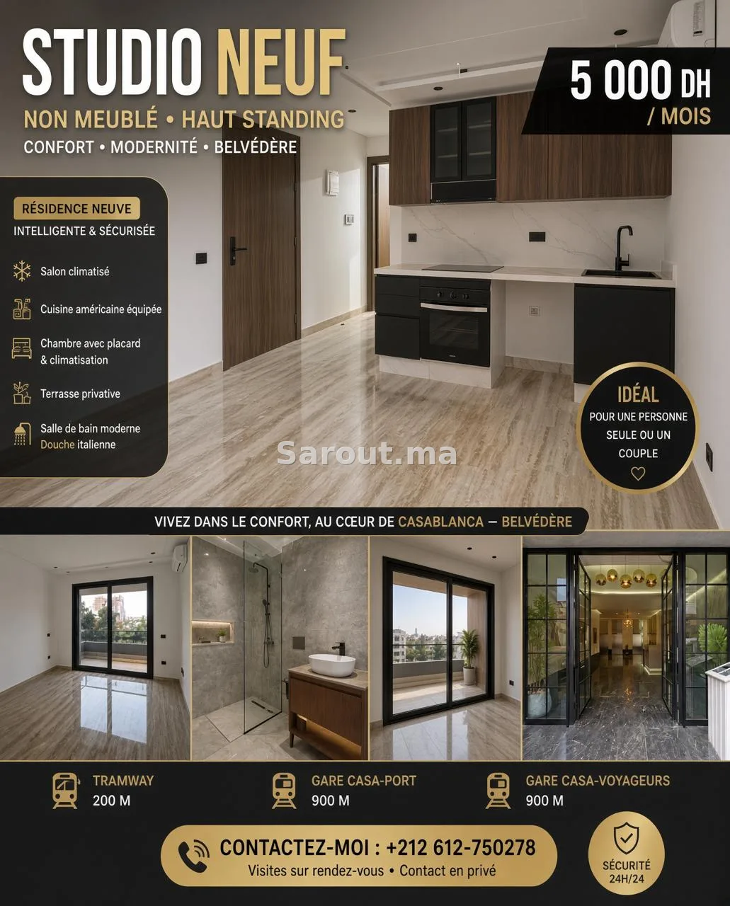 STUDIO NEUF NON MEUBLÉ • HAUT STANDING À LOUER À CASABLANCA - QUARTIER BELVÉDÈRE à Casablanca